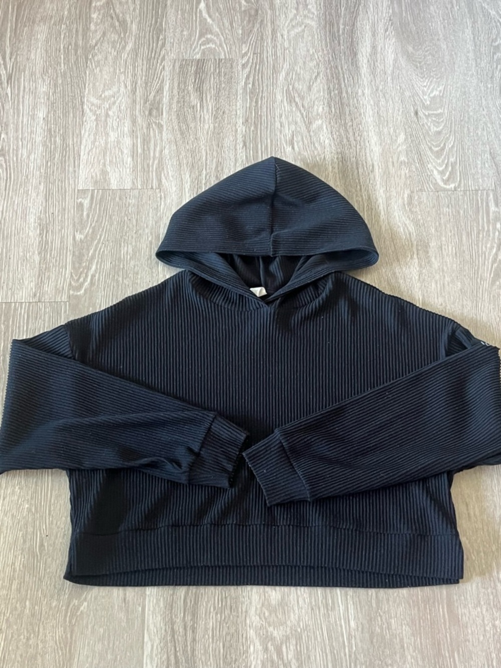 ALO Yoga Cropped Ribbed Hoodie in Black